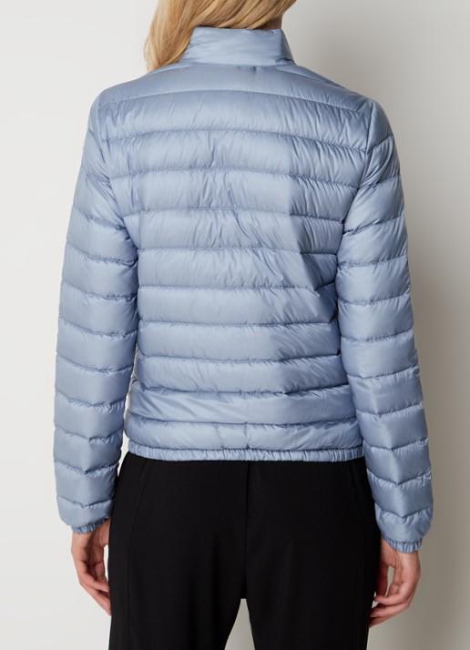 Moncler Lans gewatteerd jack met donsvulling met logoborduring - achterkant staalblauw