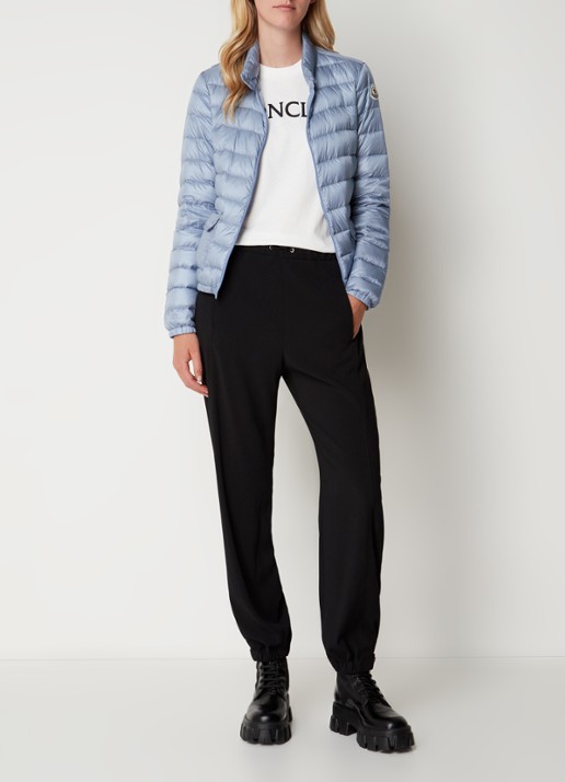 Moncler Lans gewatteerd jack met donsvulling met logoborduring - voorkant 6 staalblauw