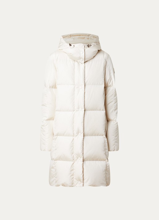 Moncler Litte puffer jack met donsvulling en ritszakken - voorkant creme