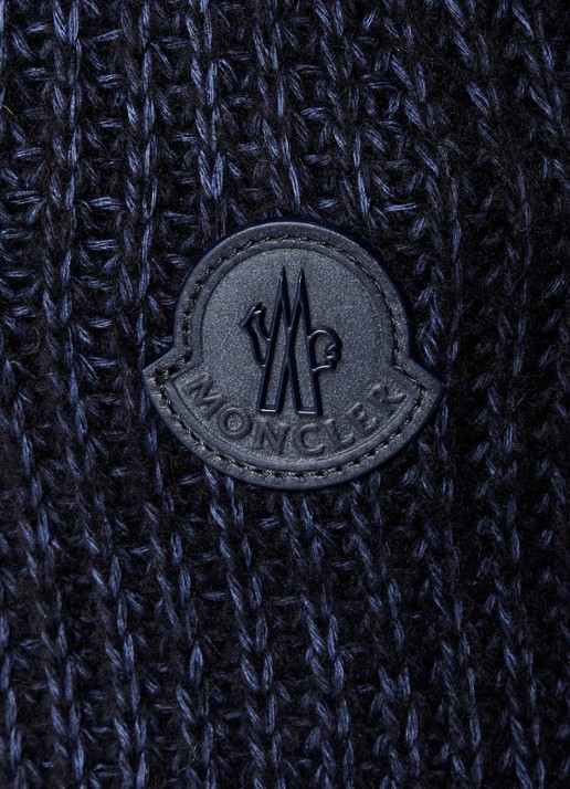 Moncler M3543 grofgebreid vest in wolblend met gewatteerd voorpand met donsvulling - detail 5 donkerblauw