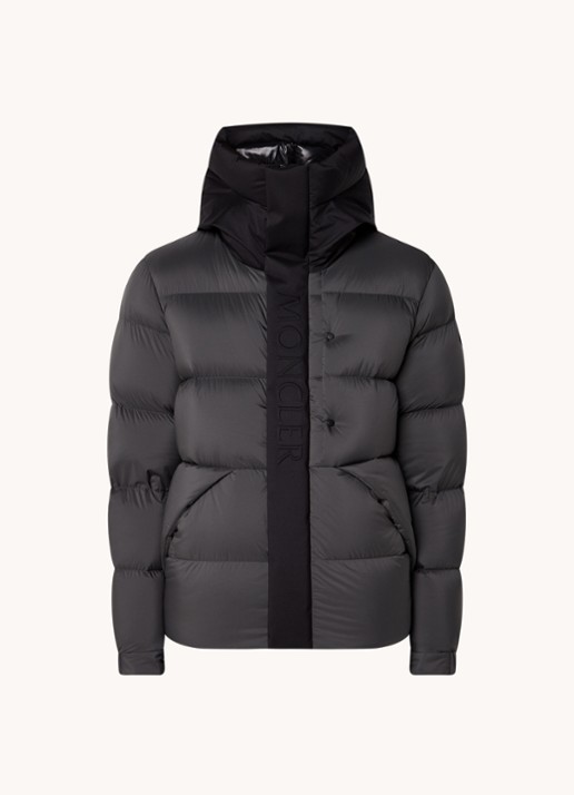 Moncler Madeira puffer jack met donsvulling en logo - voorkant lichtgrijs