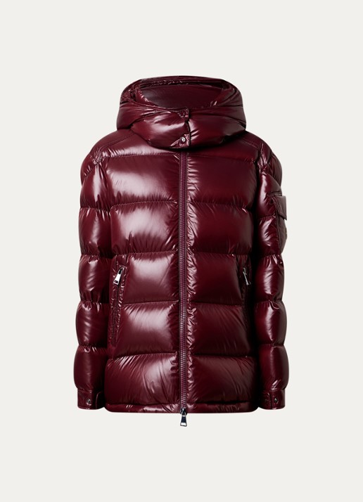 Moncler Maire puffer jack met donsvulling en afneembare capuchon - voorkant bordeauxrood