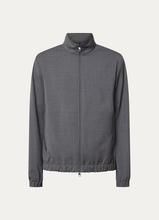 Moncler Malavat jack van scheerwol met ritszakken en logo - voorkant 5 middengrijs