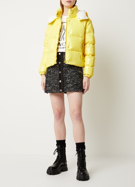 Moncler Mauleon puffer jack met donsvulling en afneembare mouwen - voorkant 5 citroengeel