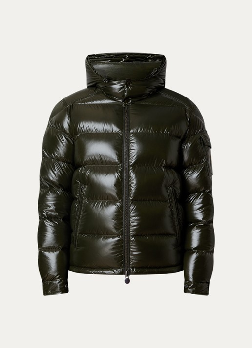 Moncler Maya puffer jack met donsvulling en afneembare capuchon - voorkant 5 bronsgroen