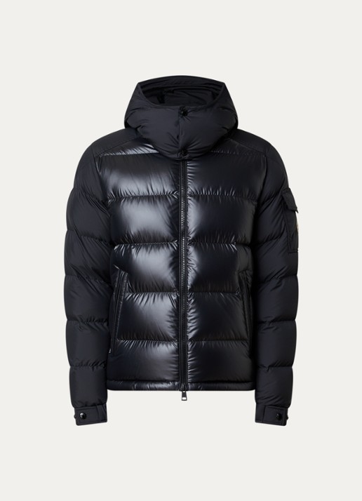 Moncler Maya puffer jack met donsvulling en afneembare capuchon - voorkant 2 zwart
