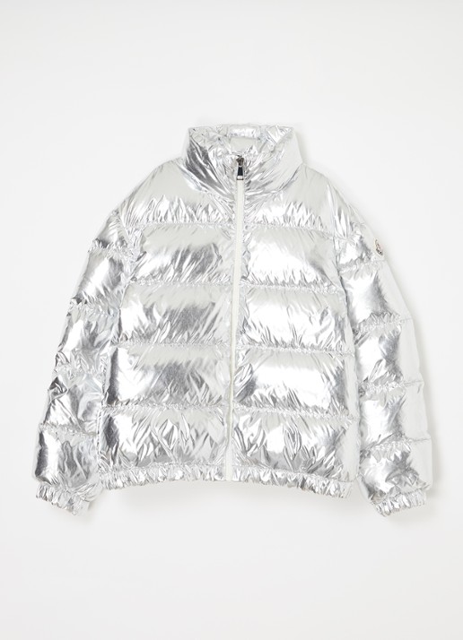 Moncler Meuse gewatteerd jack met donsvulling en metallic finish - voorkant zilver