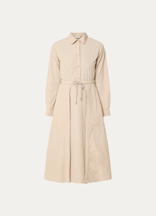 Moncler Midi blousejurk met strikceintuur - voorkant beige