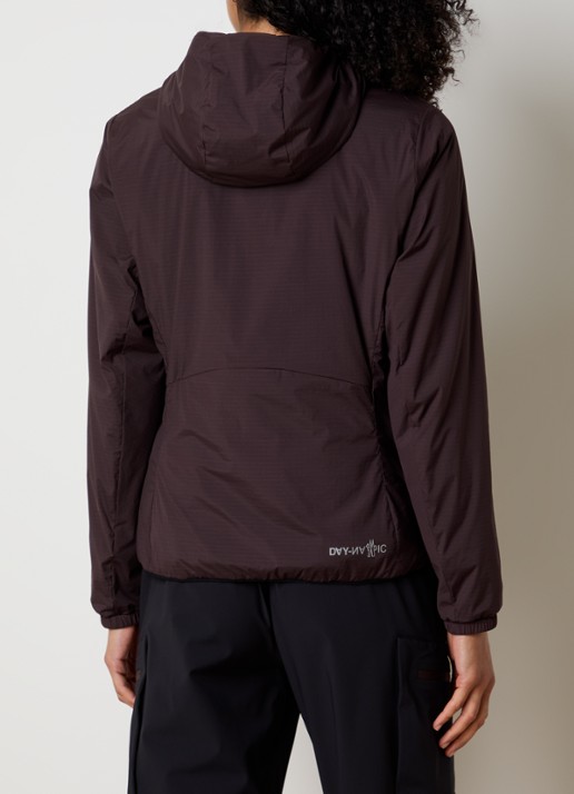 Moncler Mietres softshell jack met capuchon en logo - achterkant donkerbruin