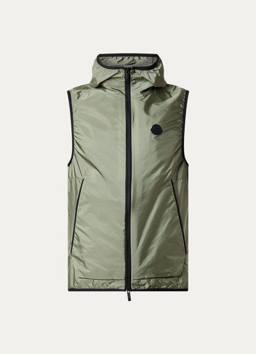 Moncler Moretan bodywarmer met capuchon en waterafstotende coating - voorkant 5 mosgroen