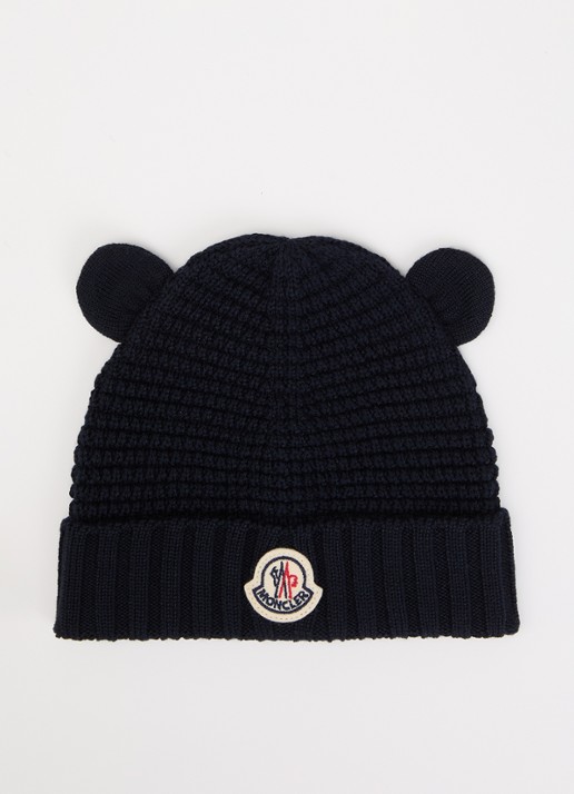 Moncler Muts  van wol met logo  - voorkant donkerblauw