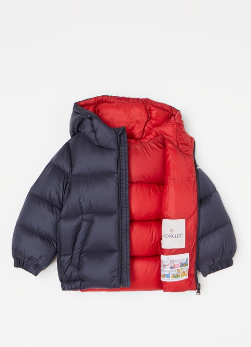 Moncler New Macaire gewatteerde jas met donsvulling en capuchon - voorkant 3 donkerblauw