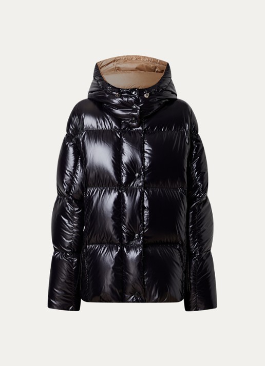 Moncler Parana puffer jack met donsvulling en ritszakken - voorkant zwart