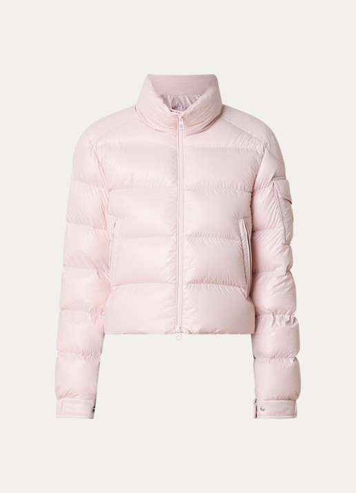 Moncler Petra gewatteerd jack met donsvulling en logo - voorkant fuchsia