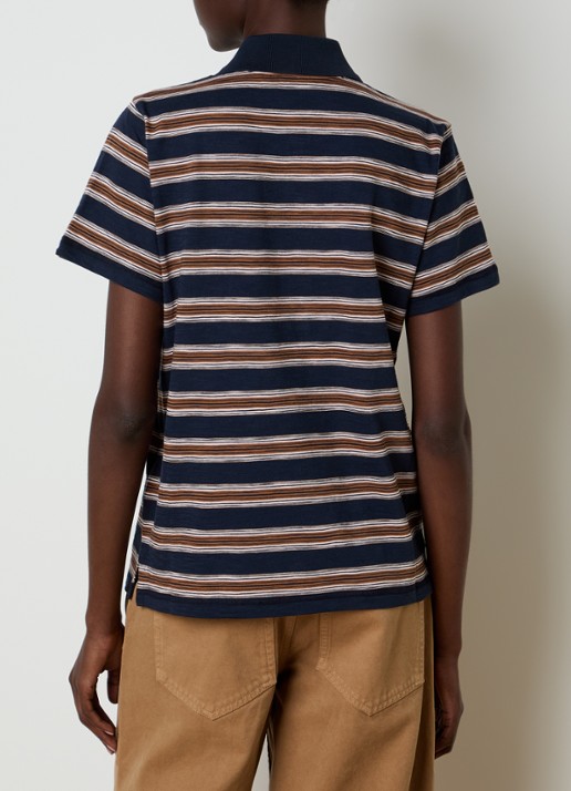 Moncler Polo met streepprint en logopatch - achterkant donkerblauw