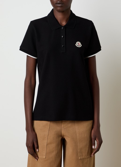 Moncler Polo van piqué katoen met getipteboorden en logopatch  - detail 4 zwart