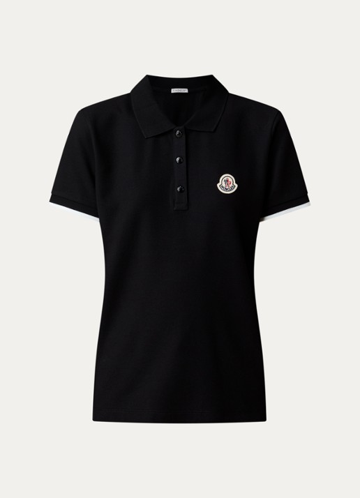 Moncler Polo van piqué katoen met getipteboorden en logopatch  - voorkant 2 zwart