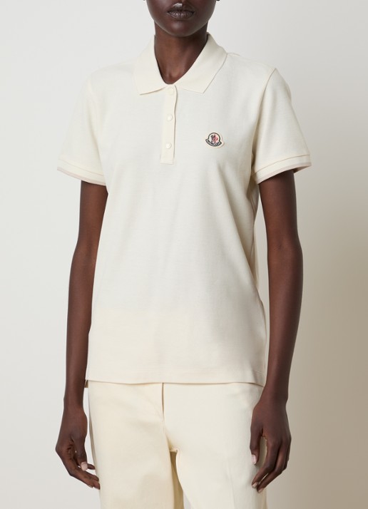 Moncler Polo van piqué katoen met getipteboorden en logopatch  - detail 2 naturel