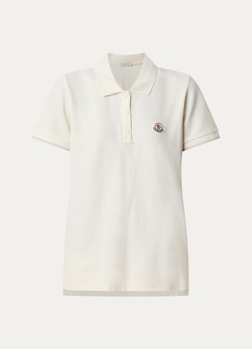 Moncler Polo van piqué katoen met getipteboorden en logopatch  - voorkant 4 naturel