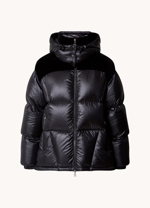 Moncler Puffer jack met donsvulling en details van fluweel - voorkant zwart