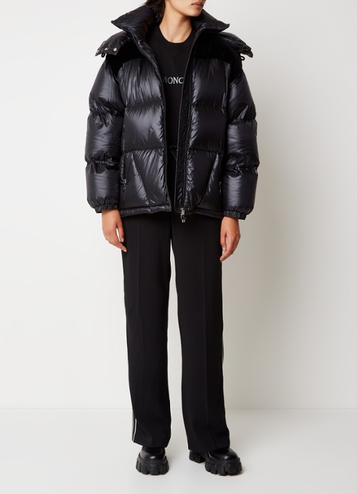 Moncler Puffer jack met donsvulling en details van fluweel - voorkant 2 zwart