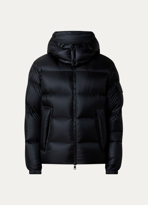 Moncler Puffer jack met donsvulling en ritszakken - voorkant 5 zwart