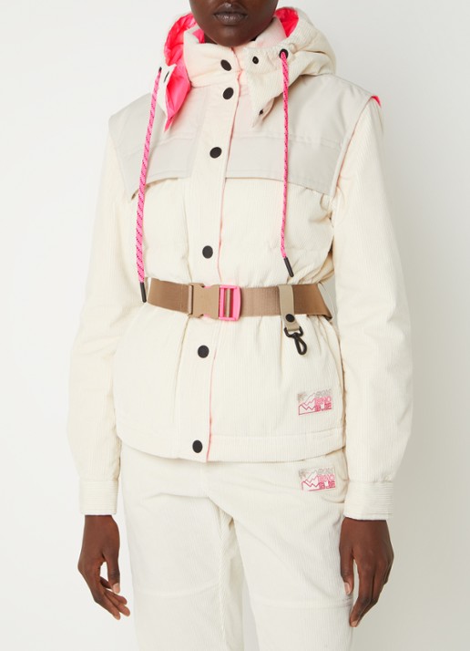 Moncler Puffer jack van corduroy met afneembare mouwen en capuchon - detail 4 gebroken wit