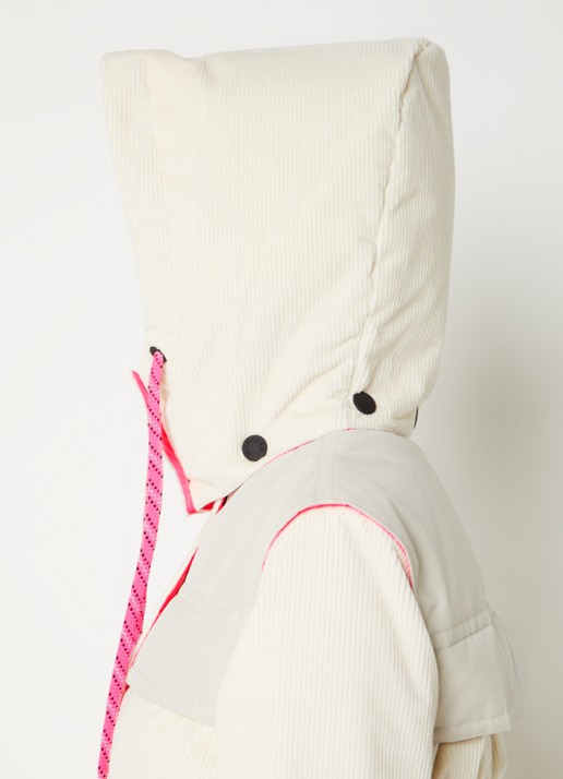 Moncler Puffer jack van corduroy met afneembare mouwen en capuchon - detail 5 gebroken wit