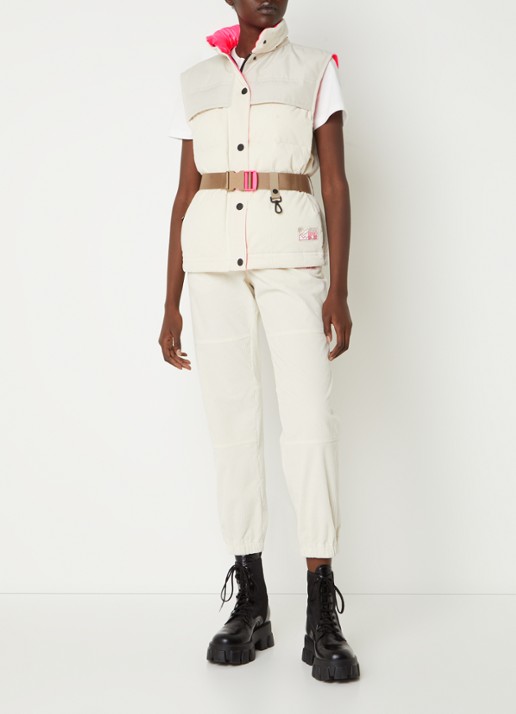 Moncler Puffer jack van corduroy met afneembare mouwen en capuchon - voorkant 2 gebroken wit