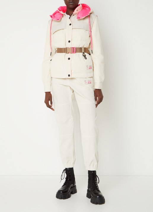 Moncler Puffer jack van corduroy met afneembare mouwen en capuchon - voorkant 3 gebroken wit