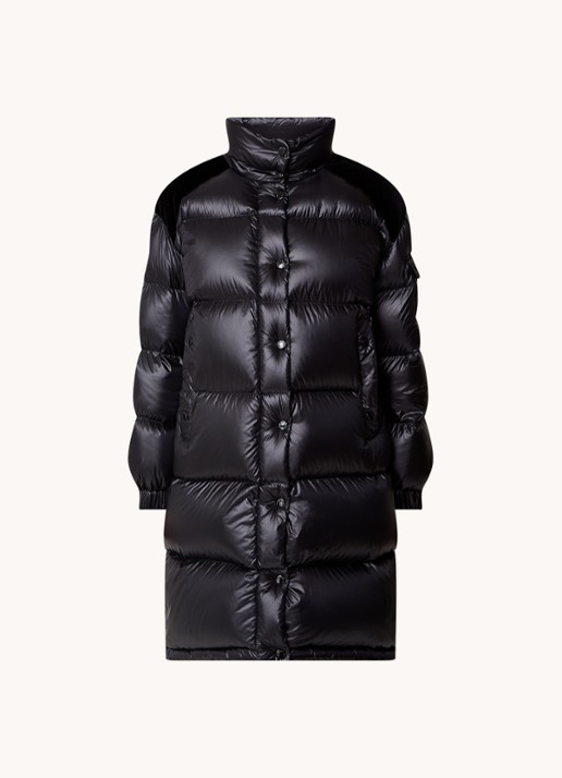 Moncler Puffer jas met donsvulling en details van fluweel - voorkant zwart