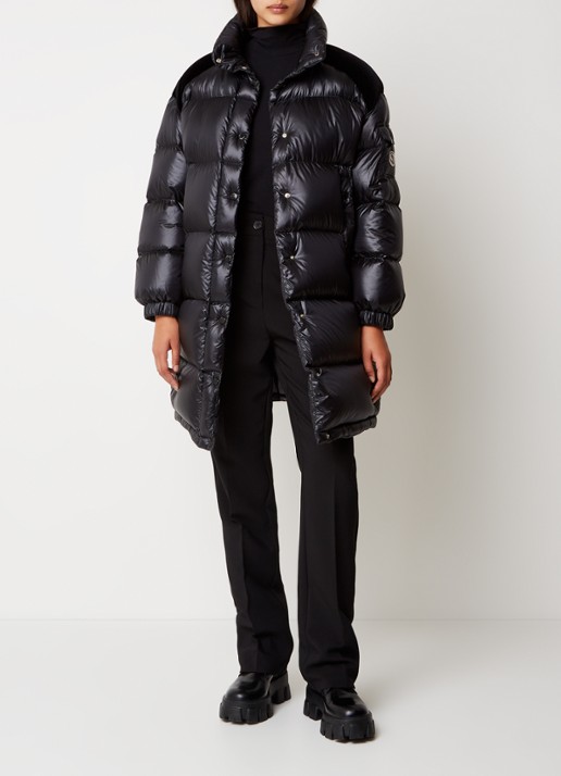 Moncler Puffer jas met donsvulling en details van fluweel - voorkant 2 zwart