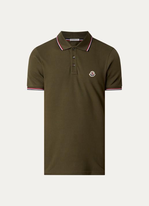 Moncler Regular fit polo met logo - voorkant bronsgroen