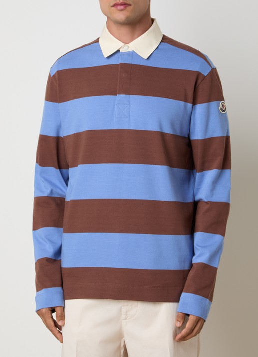 Moncler Regular fit polo met streepprint - detail blauw