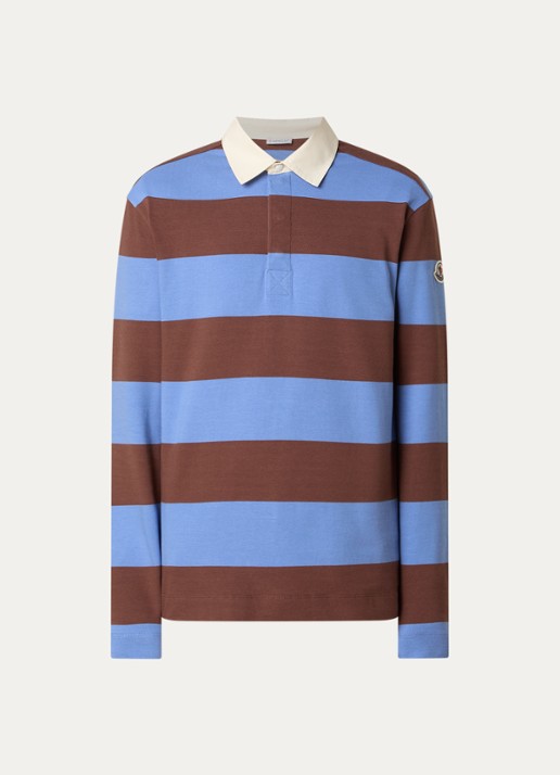 Moncler Regular fit polo met streepprint - voorkant 3 blauw