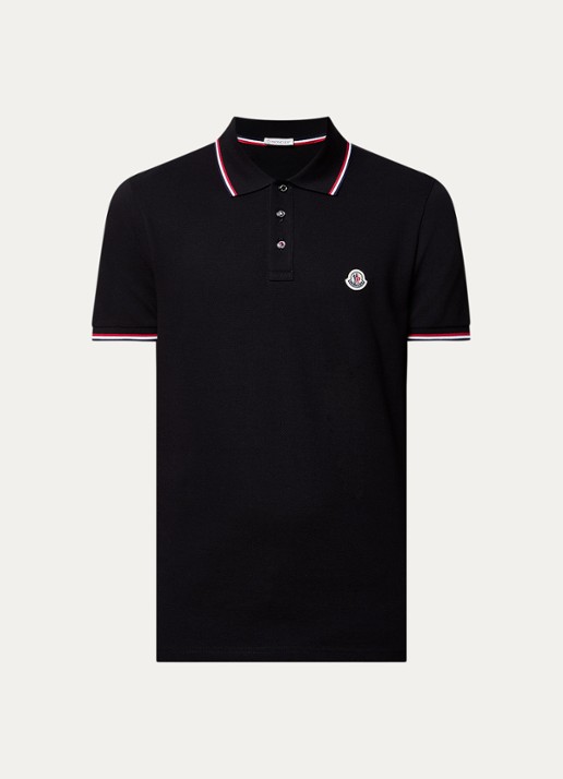 Moncler Regular fit polo van piqué katoen met logo - voorkant zwart