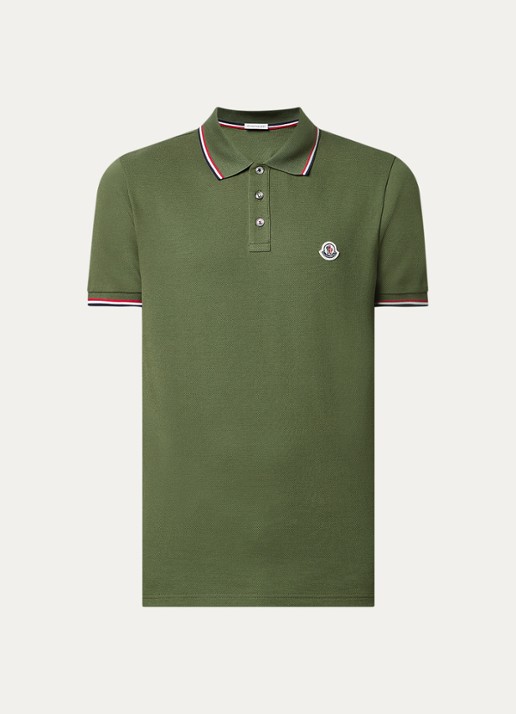 Moncler Regular fit polo van piqué katoen met logo - voorkant 3 legergroen