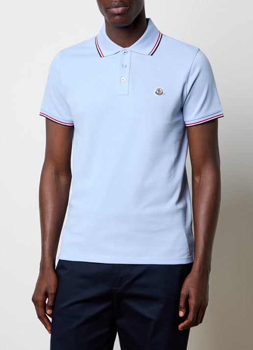 Moncler Regular fit polo van piqué katoen met logo - detail 4 lichtblauw