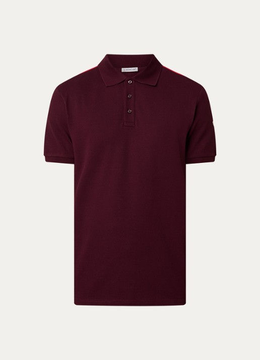 Moncler Regular fit polo van piqué katoen met logo - voorkant bordeauxrood