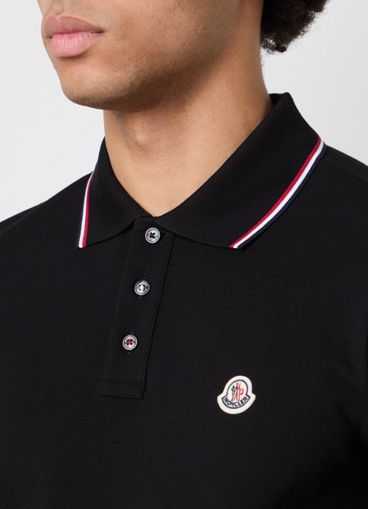 Moncler Regular fit polo van piqué katoen met logo - detail 3 zwart