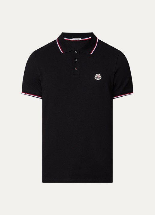 Moncler Regular fit polo van piqué katoen met logo - voorkant 4 zwart