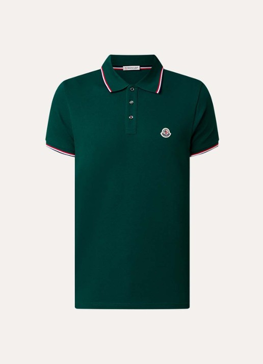 Moncler Regular fit polo van piqué katoen met logo - voorkant groen