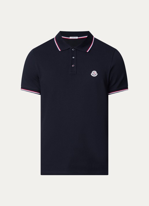 Moncler Regular fit polo van piqué katoen met logo - voorkant 3 donkerblauw