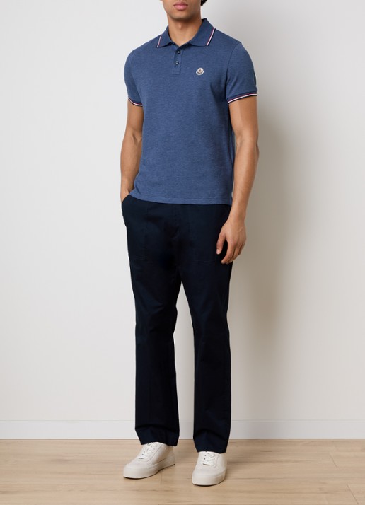 Moncler Regular fit polo van piqué katoen met logo - voorkant 2 staalblauw
