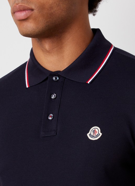 Moncler Regular fit polo van piqué katoen met logo - detail 5 donkerblauw
