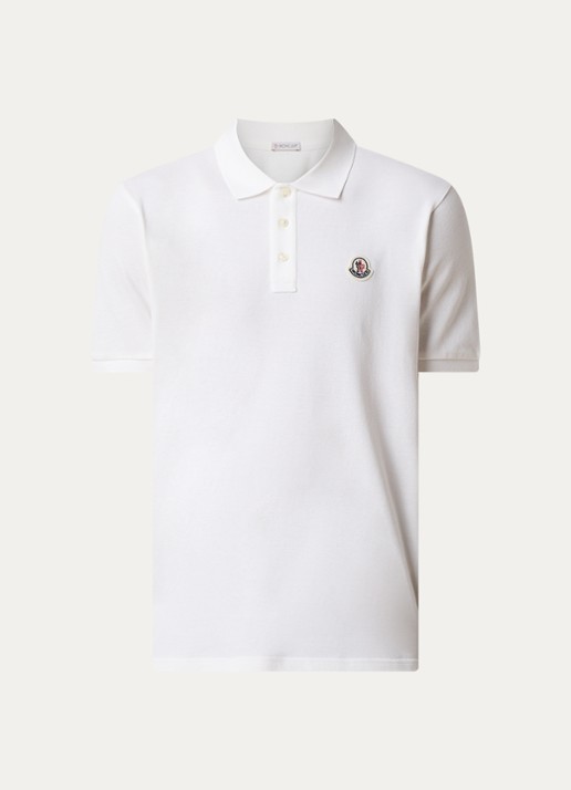 Moncler Regular fit polo van piqué katoen met logoborduring - voorkant 3 wit