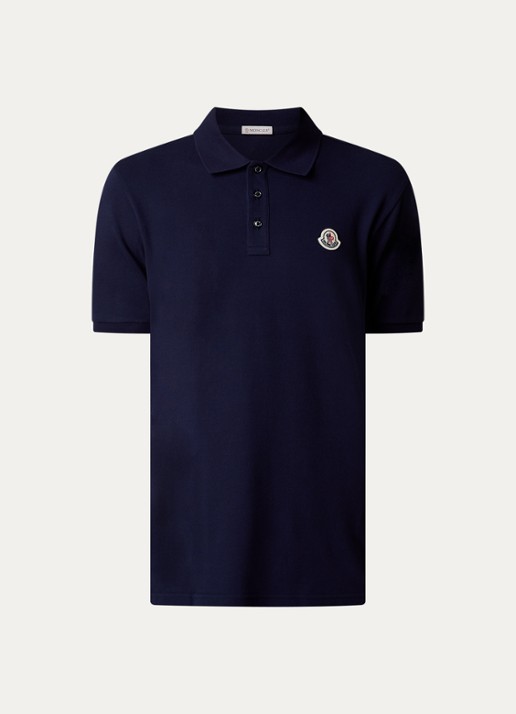Moncler Regular fit polo van piqué katoen met logoborduring - voorkant 4 donkerblauw