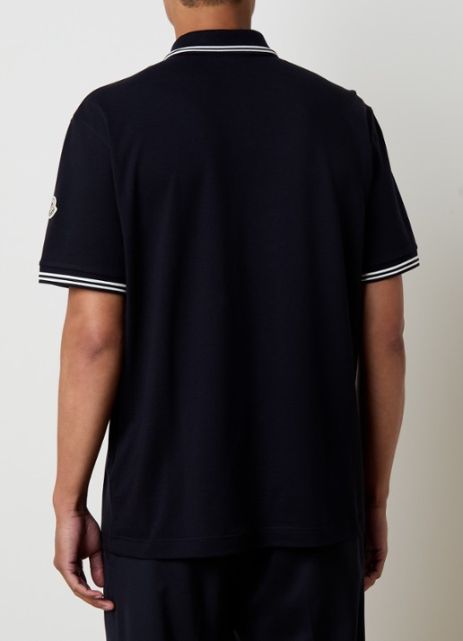 Moncler Regular fit polo van piqué katoen met logoborduring - achterkant donkerblauw
