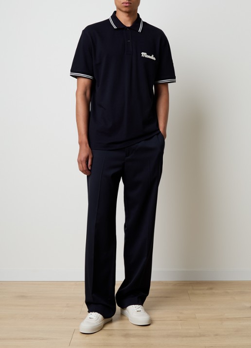 Moncler Regular fit polo van piqué katoen met logoborduring - voorkant 3 donkerblauw
