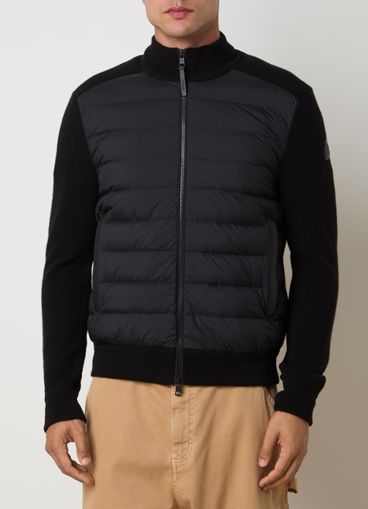 Moncler Ribgebreid vest in kajsmierblend met gewatteerd voorpand - detail 2 zwart